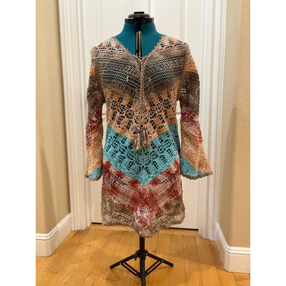 Soft Surroundings Women's Size M Boho Cover Up in Brown, Turquoise, and Rust